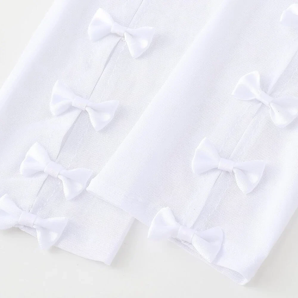 Women's Princess White Long Sleeves Gloves Bow Lace Mesh Tulle Party Prom
